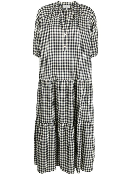 Gingham-print tiered dress - Blue