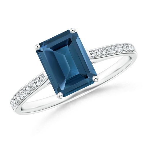Angara 1.95 Carats Emerald-Cut London Blue Topaz Cocktail Ring with Diamonds in Platinum