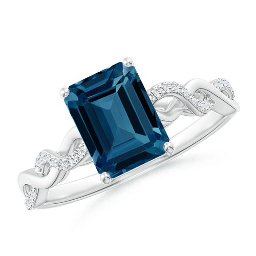 Angara 1.95 Carats Emerald-Cut Solitaire London Blue Topaz Infinity Twist Ring in Platinum