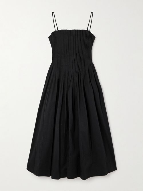 Bella Pleated Cotton-blend Poplin Midi Dress - Black