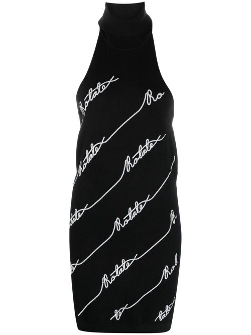 Sequin logo-embellished halterneck minidress - Black