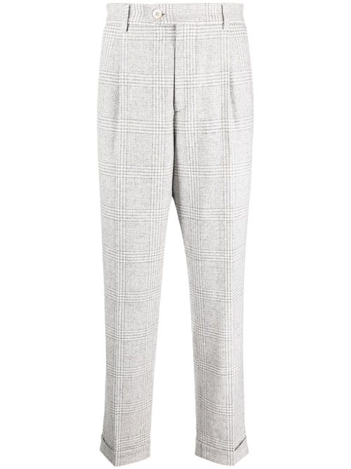 Plaid-check wool-blend tapered trousers - Grey