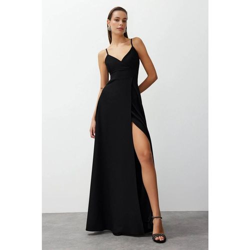 Wovcor Strappy Split Detail Maxi Evening Occasion Dress In Black