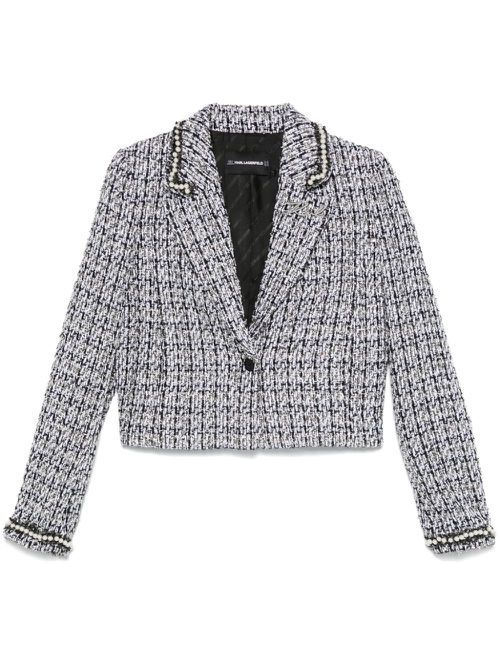 Faux pearl-embellished bouclé jacket - Black