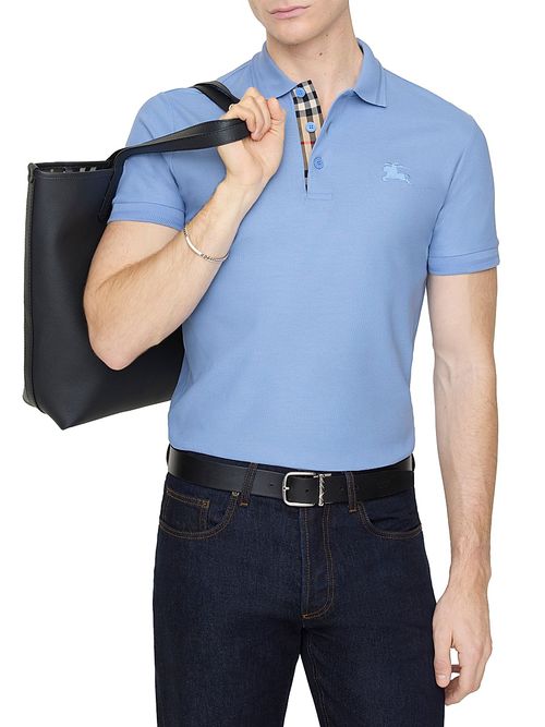 Men's Eddie Check-Trim Cotton Polo Shirt - Cornflower Blue