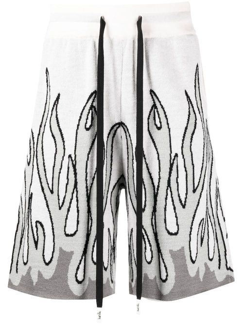 Un In Flames intarsia-knit shorts - White