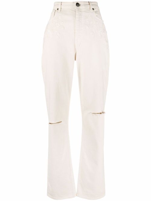 High-waisted straight leg jeans - Neutrals