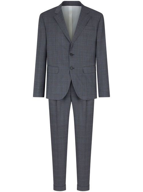Checked single-breasted wool suit - Grey