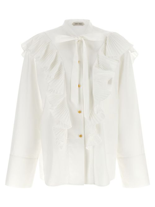 Pleated Ruffle Cotton Blouse — White