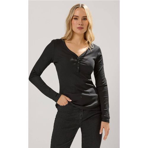 Long Tall Sally Tall Ribbed Henley Top In Black