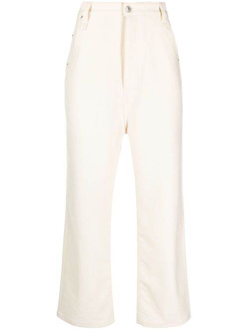 Logo-patch virgin wool straight-leg trousers - White