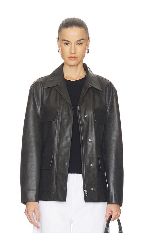 GRLFRND Dara Leather Jacket in Chocolate. - L also in S, XXS, XS