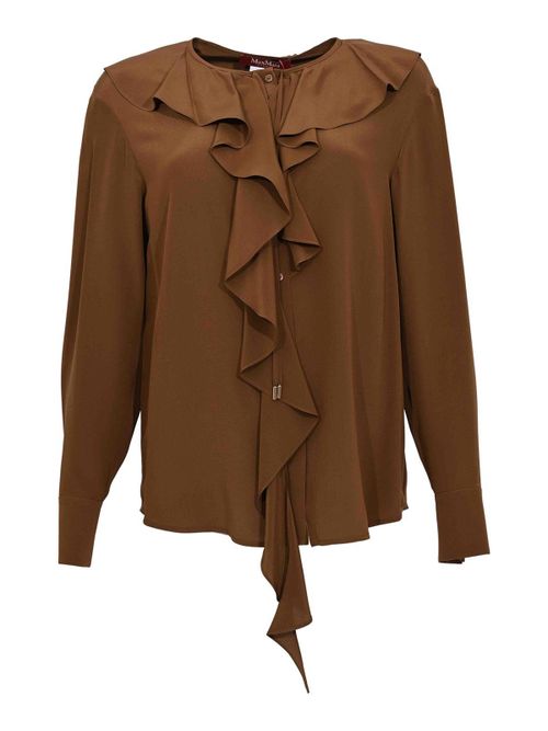 Mstepica Silk Blouse with Chocolate Ruffles