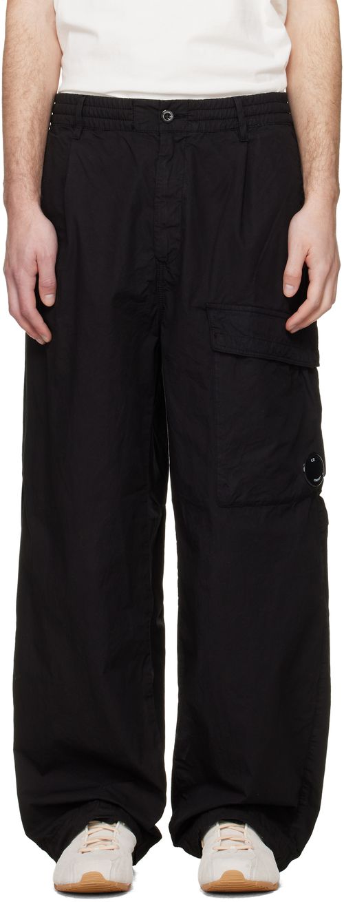 Black Micro-Reps Boxy Leg Pocket Lens Pants