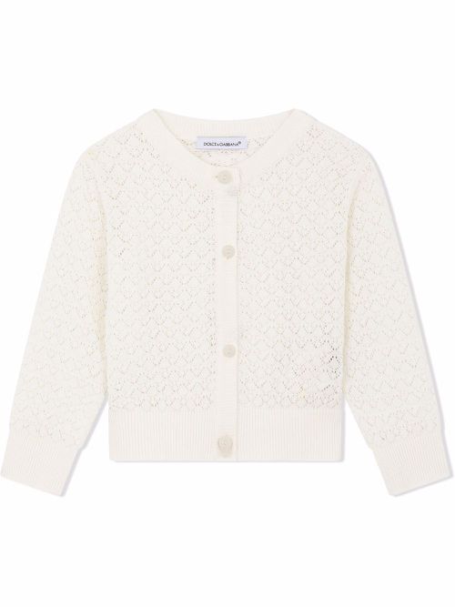 Fan-stitch cotton cardigan - White