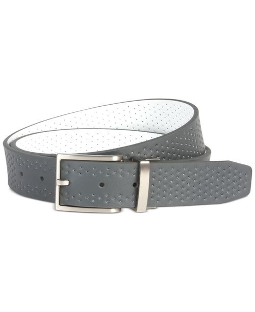 Men's Reversible Perforated Leather Belt, Created for Macy's - Dark Gray
