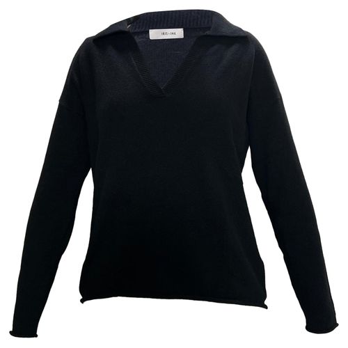 Collared V-Neck Sweater in Black Wool