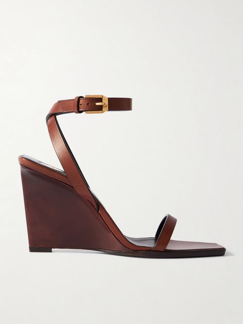May Leather Wedge Sandals - Brown