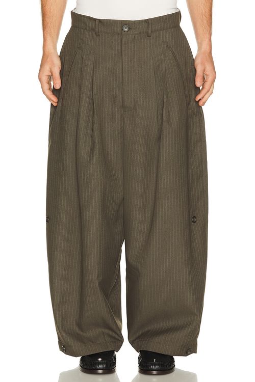 Art Community Japanese Wool Triptych Trouser in Grey Pinstripe - Grey. 34 also