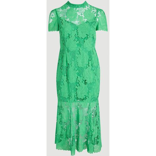 Karen Millen Women's Plus Lace High Neck Woven Midi Dress in Bright Green