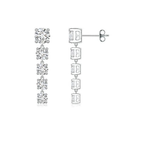 Angara 2.44 CTW Graduated Round Diamond Five-Stone Dangle Earrings in 18K White Gold