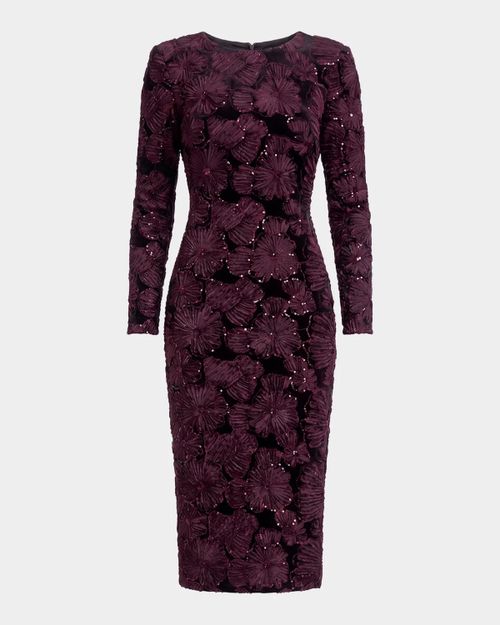 Emmalyn Sequin Floral-Appliqué Body-Con Midi Dress