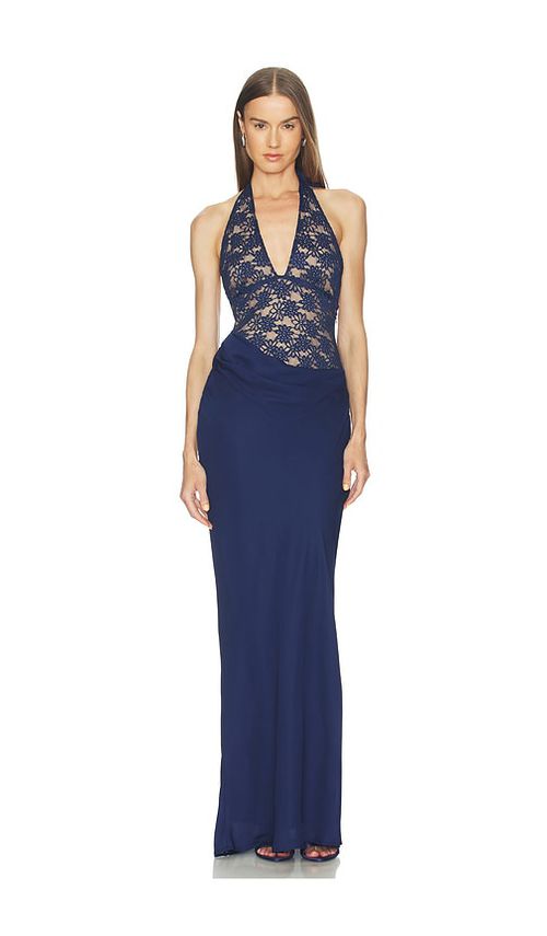 Runaway The Label Lina Halter Draped Maxi Dress in Navy. - S also in XS, M
