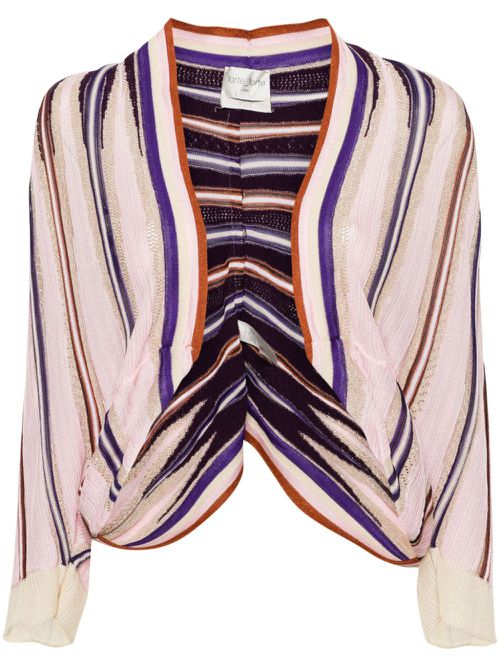 Striped batwing-sleeve cardigan - Purple