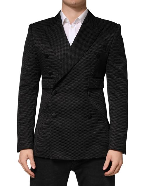 Double-Breasted Cotton-Silk Blazer — Black