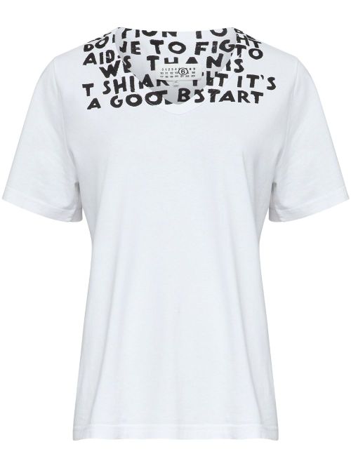 Stamp-Effect Graphic Print T-Shirt — White