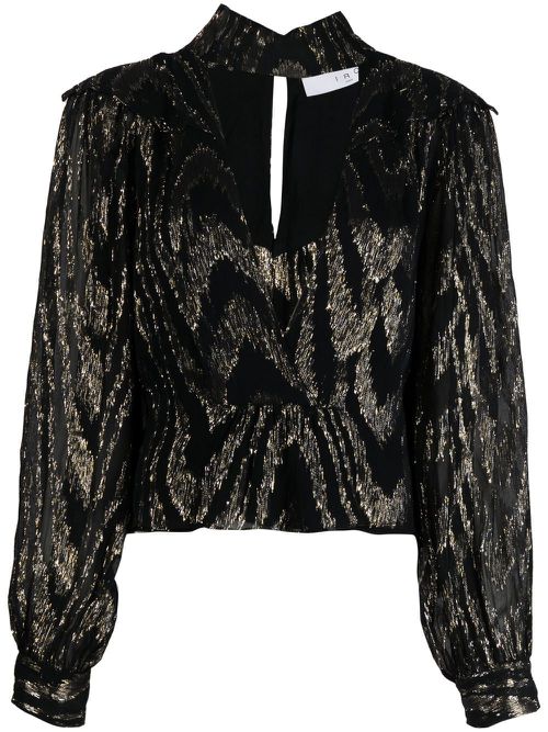 Lila metallic-jacquard plunging blouse - Black