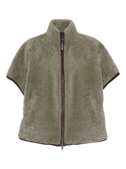 Monili Chain-Detail Shearling Jacket — Taupe Grey