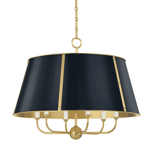 Aged Brass Darkest Blue Six Light Chandelier from the Cambridge Collection