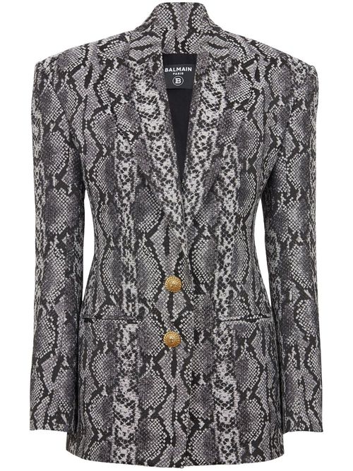 Snakeskin-print single-breast blazer - Grey
