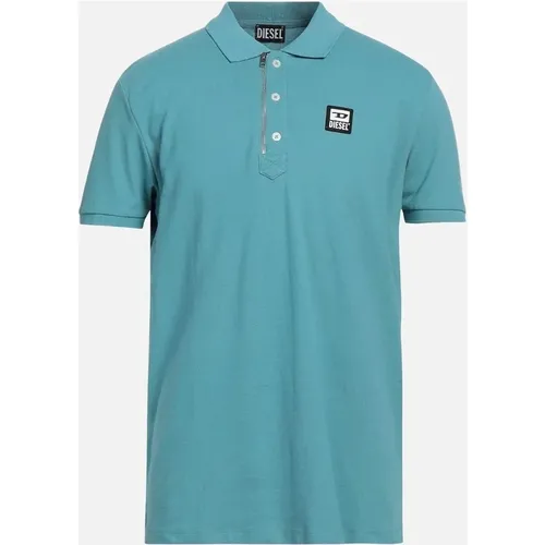 Men's Diesel T-Harry Blue Zip Closure Polo Shirt - Size: 40/Regular