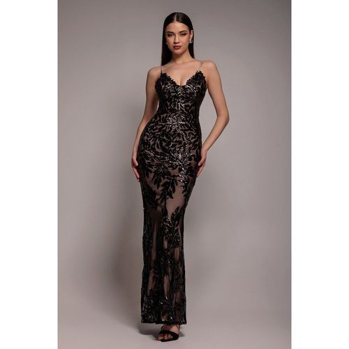 Goddiva Cross Back Diamante Strap Sequin Maxi - Black