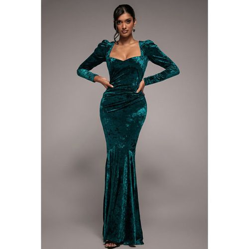 Goddiva Flared Hem Ice Velvet Maxi - Emerald Green