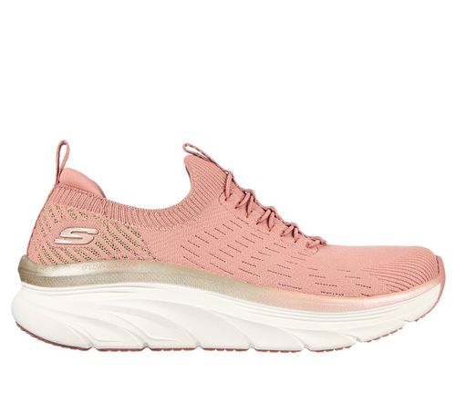 Skechers Women's Relaxed Fit: D'Lux Walker - Let it Glow Sneaker in Black/Rose Gold, 8, Vegan, Machine Washable