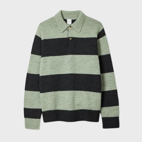 Green and Charcoal Block Stripe Polo Sweater