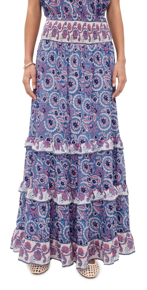 Paris Maxi Skirt Blue with Pink Flower
