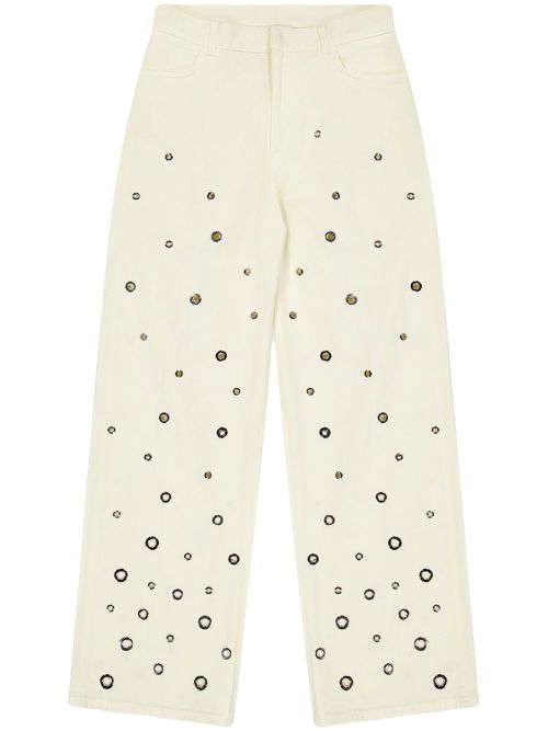 Laneus eyelet-detail wide-leg jeans - White