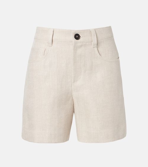 Mid-rise linen and cotton Bermuda shorts