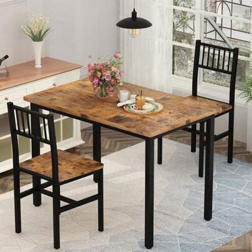 3 Piece Dining Table Set, Small Industrial Kitchen Table And 2 Chairs, Kitchen Breakfast Dining Table Set, Breakfast Table Set For Dining Room, Living