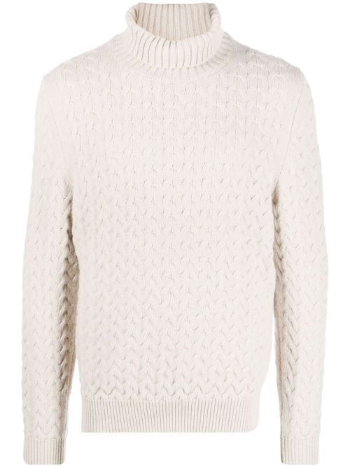 Roll-neck cable-knit jumper - Neutrals