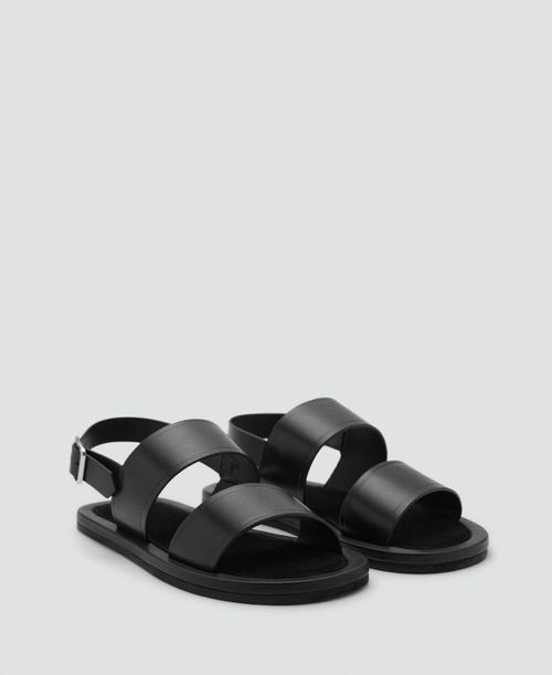 Men's Leather Strap Sandals - Black