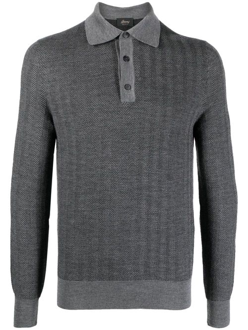 Long-sleeve wool polo shirt - Grey
