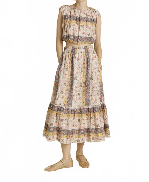 Paisley Shirred Top In Pink/brown