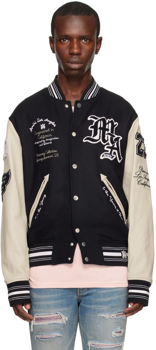 Black oversized varsity bomber jacket