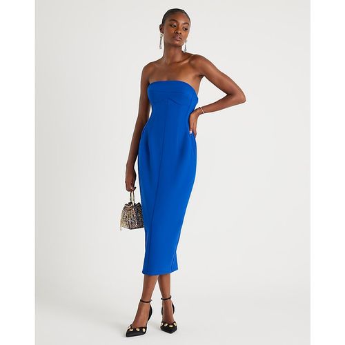 River Island Womens Bandeau Midi Dress Blue Sleeveless Bodycon