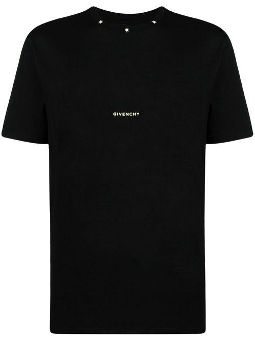 Logo and stars-embroidered T-shirt - Black